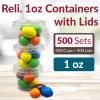 Reli. 1 oz Small Containers with Lids (500 Sets) | Jello Shot Cups with Lids | Clear Plastic Condiment Containers | Portion Cups, Sauce, Souffle | Stackable | Bulk