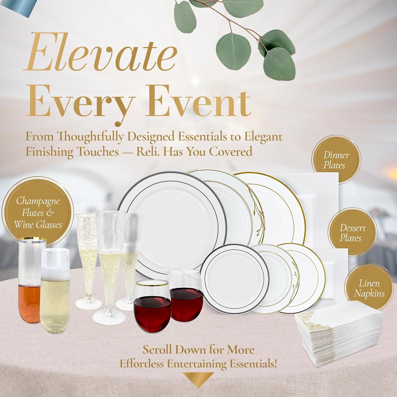 image:imageReli Plastic Plates for Party 210 Pieces White wGold Rim Plates and Napkins Party Supplies Disposable Dinnerware Set for 30 Guests Dinner amp Dessert Pack PreRolled Gold Cutlery Set Cups