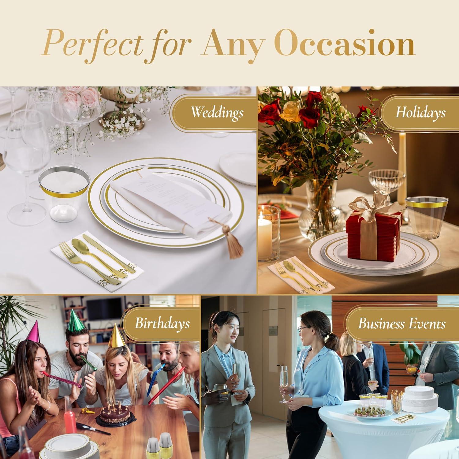 image:imageReli Plastic Plates for Party 210 Pieces White wGold Rim Plates and Napkins Party Supplies Disposable Dinnerware Set for 30 Guests Dinner amp Dessert Pack Gold Cutlery Set Napkins Cups