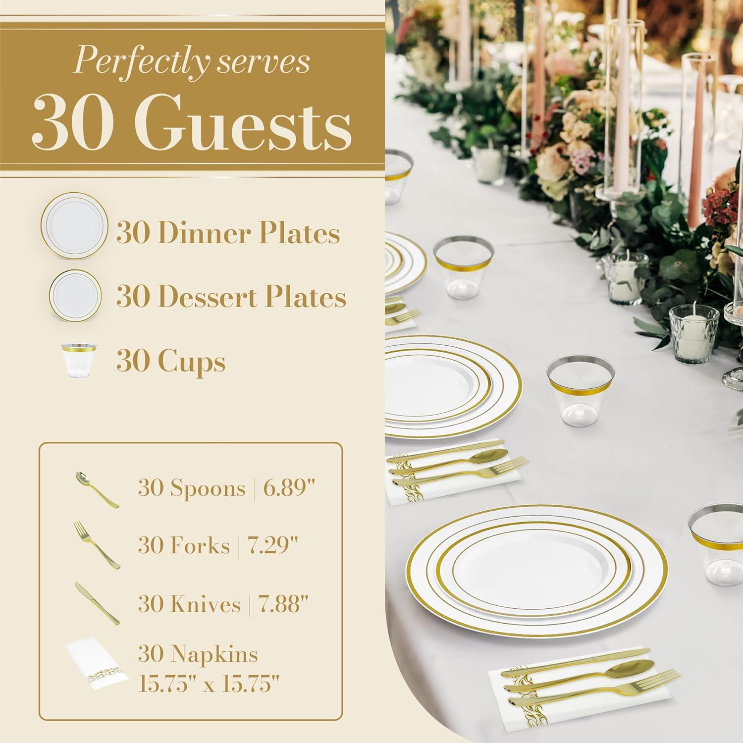image:imageReli Plastic Plates for Party 210 Pieces White wGold Rim Plates and Napkins Party Supplies Disposable Dinnerware Set for 30 Guests Dinner amp Dessert Pack Gold Cutlery Set Napkins Cups
