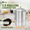 Reli. Countertop Compost Bin with Lid (1.3 Gallon) | Compost Bin Kitchen | 2 Charcoal Filters | Countertop Composting Bucket, Stainless Steel | Food Waste, Composting | Ergonomic Handle, Odorless