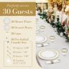 Reli. Plastic Plates for Party | 210 Pieces | White w/Gold Rim | Plates and Napkins Party Supplies | Disposable Dinnerware Set for 30 Guests | Dinner & Dessert Pack, Pre-Rolled Gold Cutlery Set, Cups