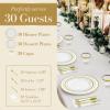 Reli. Plastic Plates for Party | 210 Pieces | White w/Gold Rim | Plates and Napkins Party Supplies | Disposable Dinnerware Set for 30 Guests | Dinner & Dessert Pack, Gold Cutlery Set, Napkins, Cups