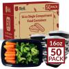 Reli. Meal Prep Containers, 16 oz. | 50 Pack | 1 Compartment Food Container w/Lids | Microwavable Food Storage Containers/To Go | Black Reusable Bento Box/Lunch Box for Meal Prep