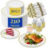 Reli. Plastic Plates for Party | 210 Pieces | White w/Gold Rim | Plates and Napkins Party Supplies | Disposable Dinnerware Set for 30 Guests | Dinner & Dessert Pack, Pre-Rolled Gold Cutlery Set, Cups