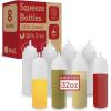 Reli. Plastic Squeeze Bottles, 32 oz. | 8 Pack | Condiment Squeeze Bottles for Sauces | Clear w/Tethered Caps | 32 Ounce Hot Sauce, Ketchup | Condiments, Olive Oil, Liquids(8)