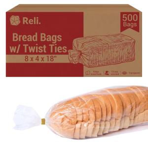 Reli. 8 x 4 x 18″ | 500 Pack (500 Twist Ties) | Bulk Bags for Homemade Bread & Bakery | Plastic, Clear, Large Bread Loaf Packing