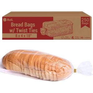 Reli. Bread Bags with Ties | 8 x 4 x 18″ | 250 Pack (250 Twist Ties) | Bulk Bags for Homemade Bread, Bakery, Loaf Packing | Clear, Large