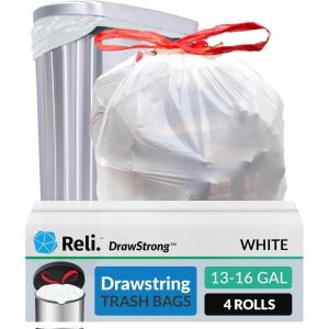 Reli. Tall Kitchen Drawstring Trash Bags 13 Gallon | 500 Count Bulk | Kitchen Garbage Bags | White | 13 Gallon – 16 Gal Capacity