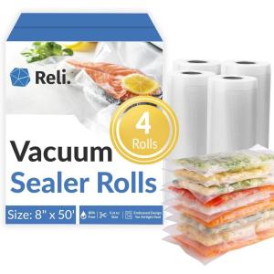 Reli. Vacuum Sealer Bags – 4 Rolls of 8″x50′ | 4 Rolls Bulk – 200ft Total | Vacuum Sealer 8inx50ft for Food | BPA Free, Cut to Size | Food Sealing Bags for Sous Vide, Storage, Meal Prep | Clear